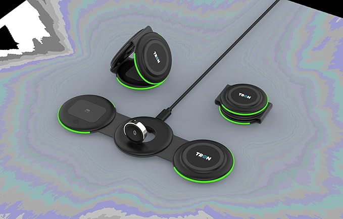 Tron 3 in 1 Foldable Magnetic Wireless Charger - Travel Charging Pad Dock for Apple Watch iPhone 16 15 14 13 12 Pro Max Plus &amp Airpod