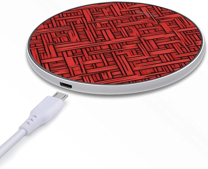 Red Japanese Woven Pattern Phone Charger Magnetic Charging Pad Anti-Slip with USB Cable