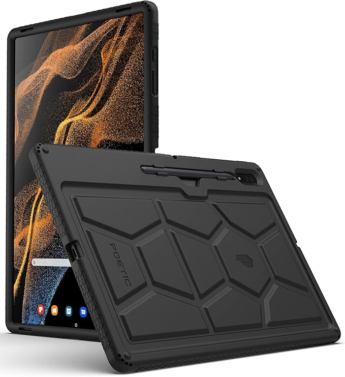 Poetic TurtleSkin Case Designed for Samsung Galaxy Tab S8 Ultra 14.6 Inch 2022 Heavy Duty Shockproof Rugged Kids Friendly Drop Protection Silicone Cover Black