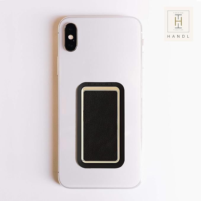 HANDL New York Black and Gold Professional Leather Collection HANDLstick Grip and Stand for Smartphone