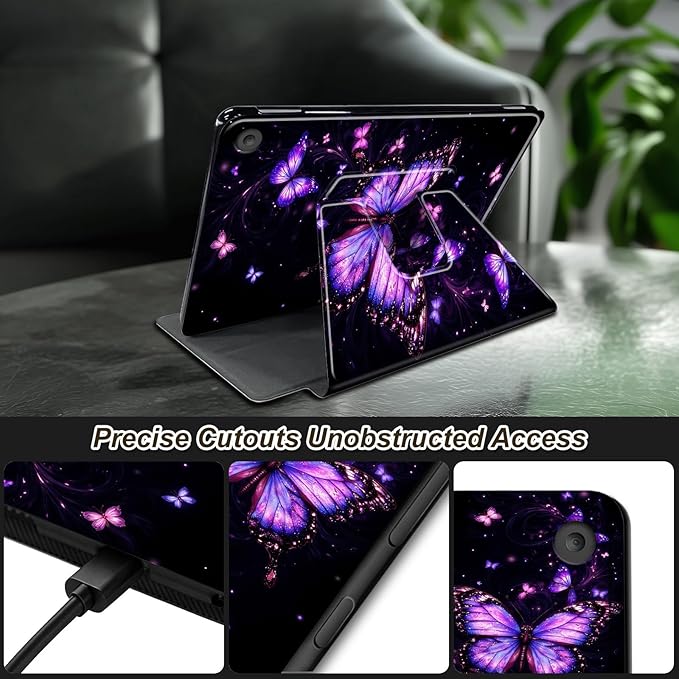 Case for Kindle Fire HD 10 &amp 10 Plus Tablet(13th/11th Gen 2023/2021 Release) 10.1 360 Degree Rotating Swivel Stand Flip Cover with Auto Sleep/Wake Purple Butterflies
