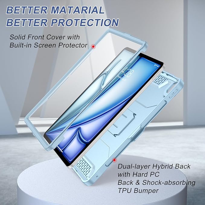Soke Case for iPad Air 13-Inch M4 2026 M3 2025 &amp M2 2024with Built-in Screen Protector and Kickstand Rugged Full-Body Heavy Duty Protective Cover for Apple iPad Air 13 - Sky Blue
