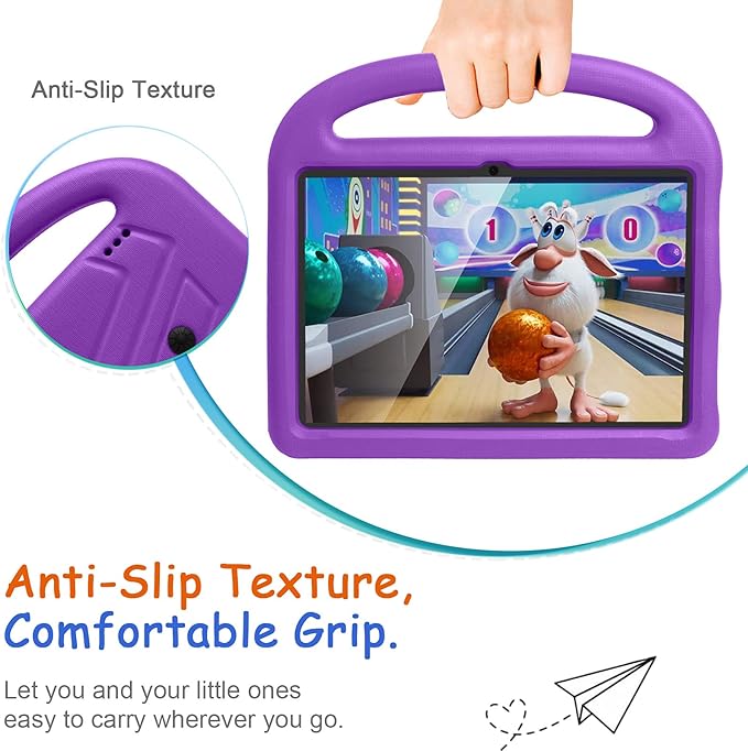 Kids Case for Amazon Fire HD 8/8 Plus (12th/10th Gen 2024/2022/2020) Techcircle Child Proof EVA Foam Shockproof Handle Stand Carrying Case Cover Purple