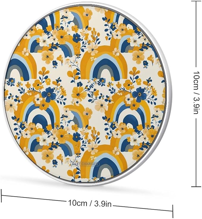 Rainbow and Floral Wireless Charger Anti-Slip Wireless Charging Pad Slim Charger Mat for Men Women