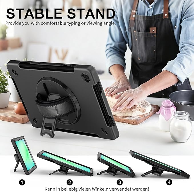 Junfire Protective Case for Galaxy Tab A11 Plus 11-inch 2025 with Screen Protector Shockproof Rugged Case for Samsung Tab A11+ with 360°Rotating Kickstand/Hand Strap/Shoulder Belt