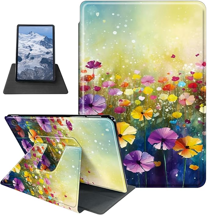 Case for Kindle Fire HD 8 Tablet (8th/7th/6th Generation 2018/2017/2016 Release) Wildflower Theme 360 Degree Rotating Stand Protective Cover with Auto Sleep/Wake for HD 8 Tablet
