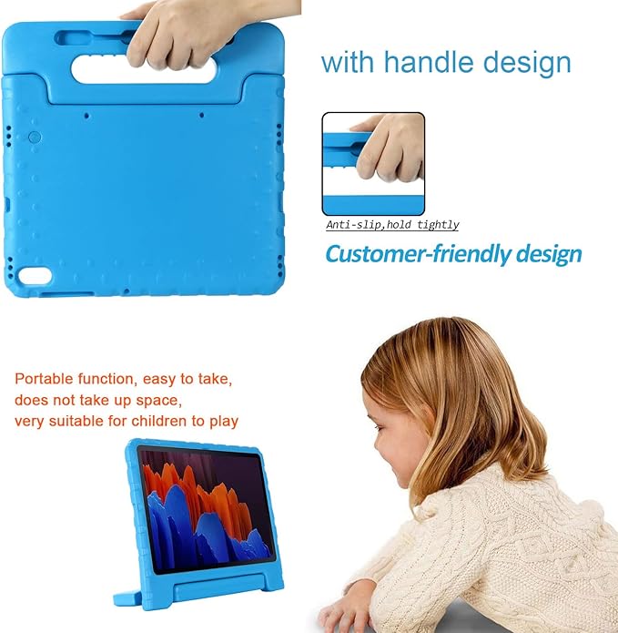 Kids Case for Samsung Galaxy Tab S7 FE 5G 2021/Tab S8 Plus 2022/Tab S7 Plus 2020 12.4 inch with S Pen Holder/Rotating Kickstand/Handle Stand Girl Boy Cover for Tab S8+/S7+/S7 FE 12.4Blue