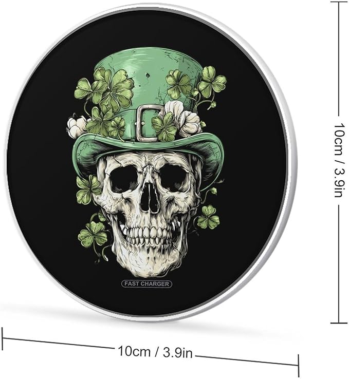Skull Shamrocks St Day Partick Irish Fast Portable Charger 10W Funny Graphic Phone Charging Pad with USB Cable