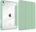 Case for iPad A16 11th Generation 11 inch 2025 iPad 10th Generation 10.9 inch 2022 -[Built-in Pencil Holder] Shockproof Clear Hard Back Trifold Stand Auto Wake/Sleep Green White dot