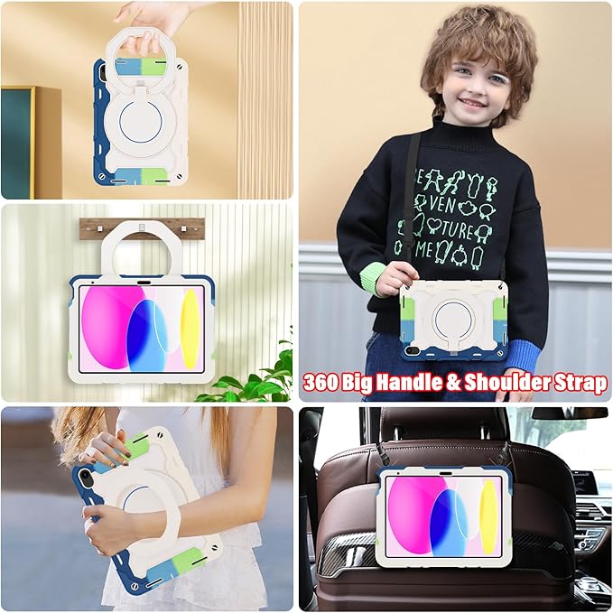 ROISKIN Case for iPad 11 inch (A16) 11th Generation 2025 iPad 10th Generation Case 10.9 for Kids with Screen Protector360 Kickstand &amp HandleShoulder StrapHeavy Duty Military Grade Drop Protec