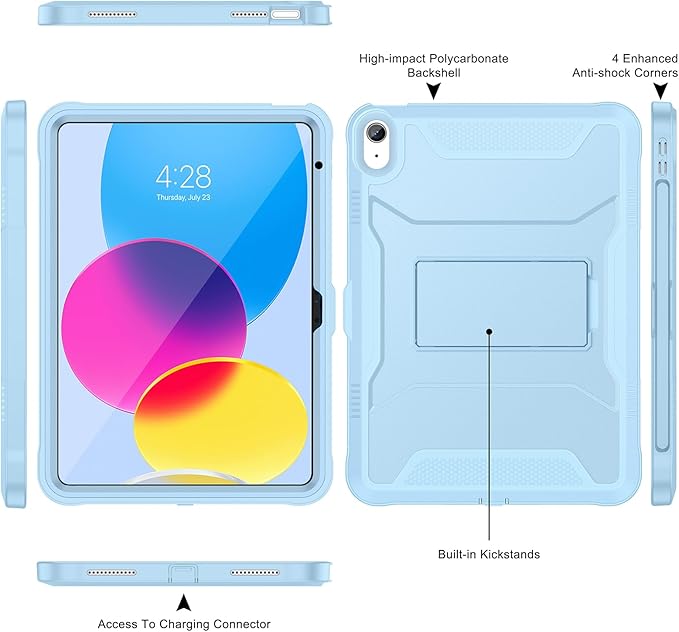 Soke Case for iPad (A16) 11th Generation 11-inch 2025 iPad 10th Generation 10.9-inch 2022 with Built-in Screen Protector and Kickstand Rugged Full Body Protective Cover - Sky Blue
