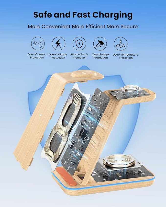 3 in 1 Wireless Charging Wireless Charger Stand for Multiple Apple Devices Wireless Charger for iPhone 17 16 15 14 13 12 11 Pro Max XS XR 8 Apple Watch 11 9 8 7 6 SE 5 4 3 2 AirPods 3/2/Pro
