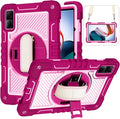 Tablet Case for Xiaomi Redmi Pad 10.61 inches 22081283G Tablet Shockproof Cover with 360° Rotating Stand and Wrist Strap Shoulder Strap Red Rose+Pink
