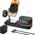45W 5 in 1 Wireless Charging Station with Alarm Clock and Bluetooth Speaker &amp Night Light Qi2.2 25W Fast Charger for MagSafe for iPhone 17/S26 Ultra Charger Stand for iWatch &amp Galaxy Watch