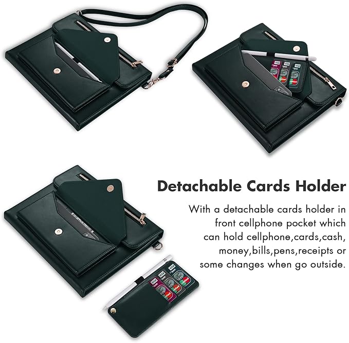 Dteck Case for iPad Air 13 (M2) 2024/iPad Pro 12.9 inch 6th/5th/4th/3rd GenerationPremium PU Leather Folio Stand Cover Pencil Holder Zipper Pocket Strap Shockproof Protective Business CaseGreen