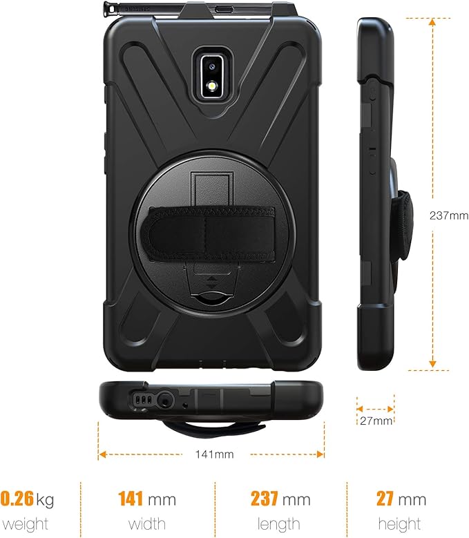 Case for Samsung Galaxy Tab Active 2 8.0 T390 T395 T397 Military Grade [15 ft Drop Tested] Full-Body Shockproof Protective Cover with 360° Rotation Stand Hand Strap &amp Pencil Holder