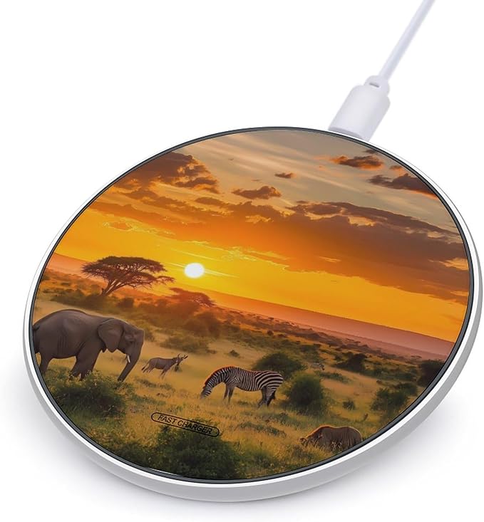 African Animals Wildlife Sunset Wireless Charger Anti-Slip Wireless Charging Pad Slim Charger Mat for Men Women