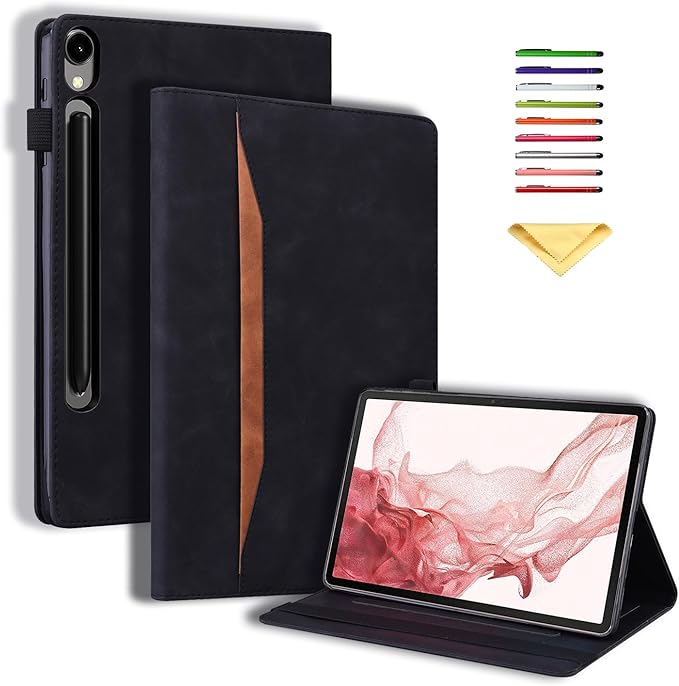 Case for Samsung Galaxy Tab S10 FE+/S10 FE Plus 13.1 Inch 2025 Model (SM-X620/SM-X626B) with Pencil Holder/Pocket/Card Slots Folio Stand PU Leather TPU Back Shockproof Wallet Cover Black