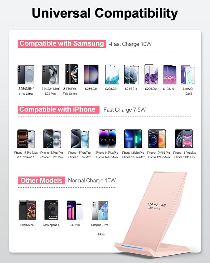 Wireless Charger with USB C Phone Charger Charging Stand with 20W PD Adapter Compatible with iPhone 17/17 Air/16/15/14/13/12 Phone Charging Dock for Samsung Galaxy S26/S26+/S25/S24/S23/S22/S21