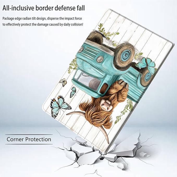 Bxgolkgd Tablet Case for 6 Kindle 11th Generation (2024/2022 Release)Shockproof Stand Cover with Heat DissipationAuto Wake/Sleep FunctionCartoon Cow Blue Truck