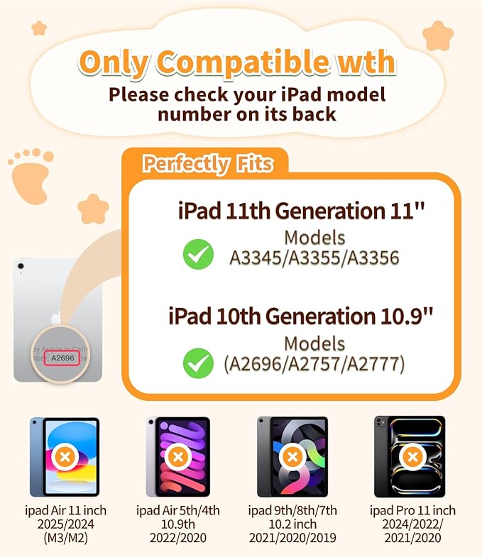 Capybara Kids Case for iPad (A16) 11th Generation 11 inch 2025 / iPad 10th Gen 10.9 2022-3D Cute Silicone Cover for Girls with 360° Rotating Stand Adjustable Strap Pencil Holder-Brown
