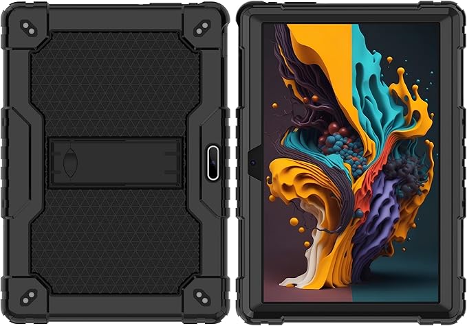 Case for Pritom M10 /quntiCO Y10 /Digiland DL1036 /Voger priorpad X100 /VUCATIMES N10/Gateway 10.1 HD Tab Case with Stand Rubber Hybrid Come with 9H Tempered Glass Film (Black/Black/1 PC)
