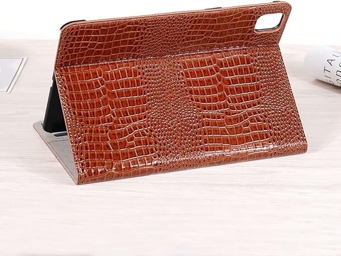iPad Pro 13'' (M5 2025) (M4 2024) Case for Women DMaos Synthetic Crocodile Leather Stand Folio Smart Cover with Pen Holder Auto Sleep/Wake - Brown