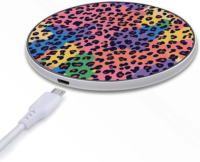 Rainbow Leopard Animal Print Wireless Charger Anti-Slip Wireless Charging Pad Slim Charger Mat for Men Women
