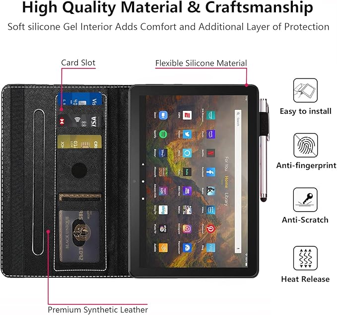 Case for All-New Amazon Fire HD 10 &amp 10 Plus Tablet 10.1 (13th/11th Generation 2023/2021 Release) Slim Stand Folio Cover with Card Slot &amp Auto Wake/Sleep - Dolphin Under The Moon