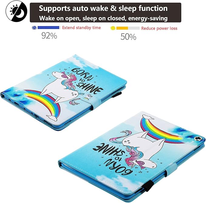 Kindle Fire HD 10 Tablet Case 9th and 7th Generation with Pencil Cards Holder UUcovers Smart Folio Stand Synthetic Leather Cover [Auto Wake/Sleep] for Amazon Fire HD 10.1 Inch 2019/2017 Blue Horse