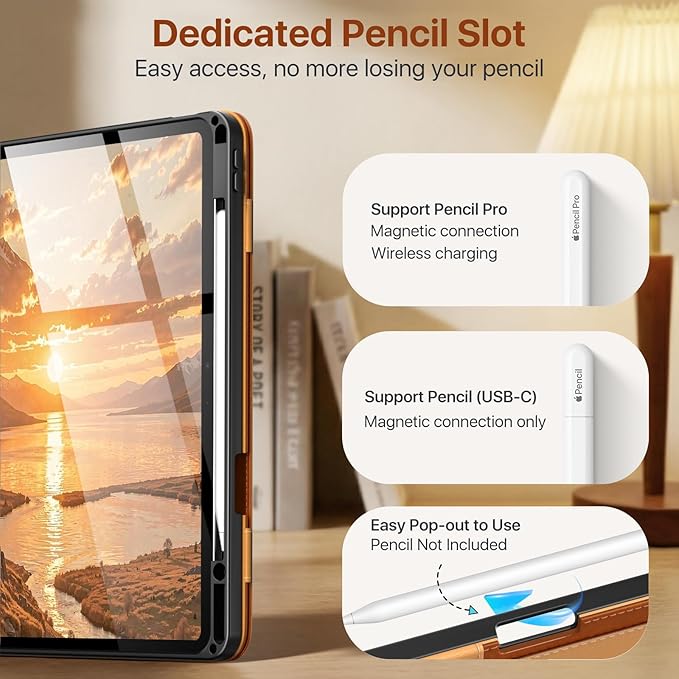 MoKo Case for iPad Air 13-inch (M4) 2026 / (M3) 2025 / (M2) 2024 with Pencil Holder &amp Hand Strap &amp Pocket Premium Leather Folio Stand Cover Multiple Viewing Angles Brown