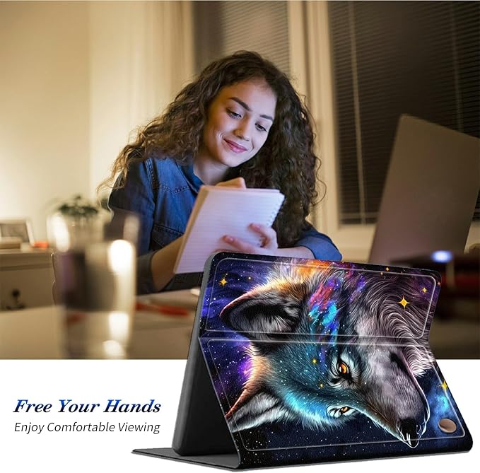 for All-New Amazon Kindle Fire HD 10 Tablet Case (13th Generation 2023 Release) Slim Adjustable Stand Back Shell Protection Smart Cover for Fire HD 10 2023 10.1 Inch Moon Wolf