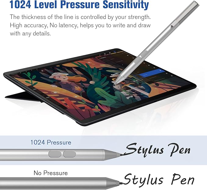Pen Stylus for Surface Pro 11/10/9/8/X/7+/7/6/5/4/3/Surface 3 Surface Laptop/Studio/Book/Go 1st-5th Kobo eReaders with Palm Rejection 1024 Levels Pressure 2500h Working Hours