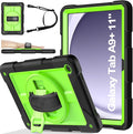 BMOUO for Samsung Galaxy Tab A9+ Plus Case 11 2023 (SM-X210/X216/X218) Shockproof Galaxy Tab A9 Plus Case with Rotating Stand and Hand/Shoulder Strap Green and Black