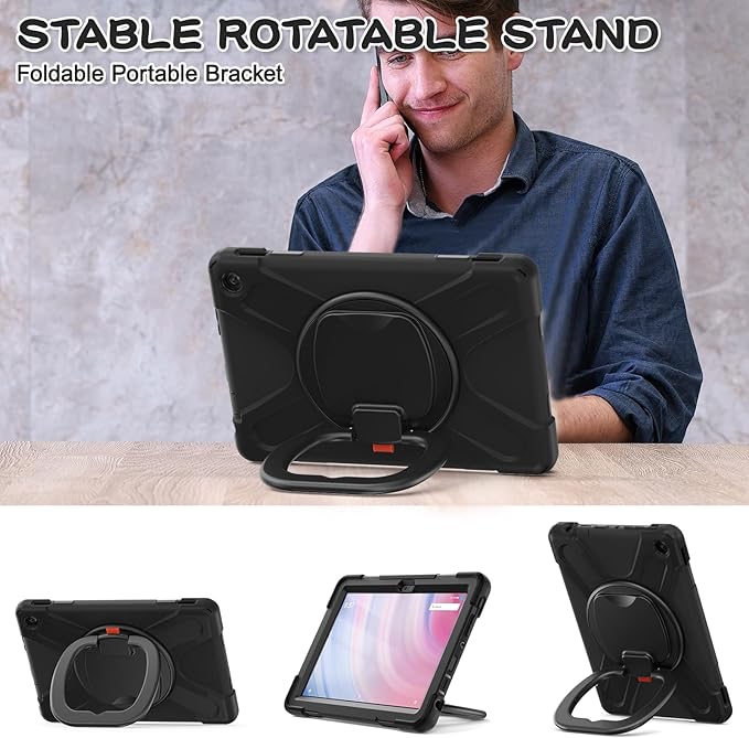All-New Fire HD 10 &amp Fire HD 10 Kids Pro Tablet Case (13th Gen 2023 Release)Heavy Sturdy Shockproof Kids CaseRotating Stand/Carrying Strap (Black+Black)