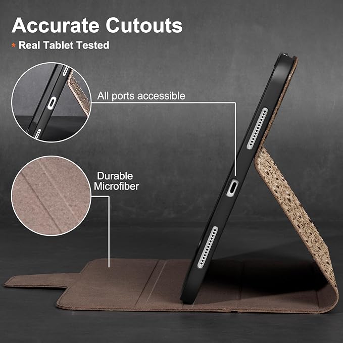 Gexmil Leather Case for iPad (A16) 11th Generation 11 Inch 2025 iPad 10th Generation 10.9 Inch 2022Protective Cover with Pencil HolderMagnetic ClosureAuto Sleep/WakeKhaki