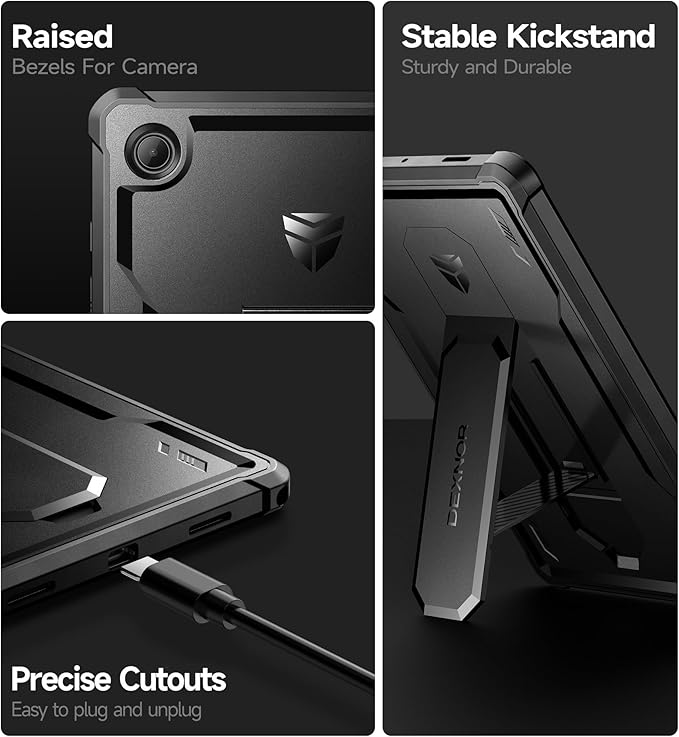 Dexnor Case for Samsung Galaxy Tab A8 10.5 Inch 2022 [Built in Screen Protector &amp Kickstand] Heavy Duty Shockproof Full Body Protective Cover for Galaxy Tab A8 Case-Black