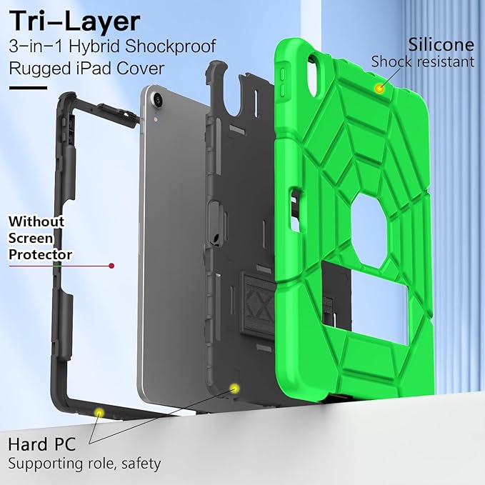 Grifobes for iPad Air 11 inch (M4/M3/M2) 2026/2025/2024 iPad Air 5th/4th Generation Case 2022/2020 10.9 Heavy Duty Protective Cover with Pen Holder Stand for i Pad Air 5 4 (Green)