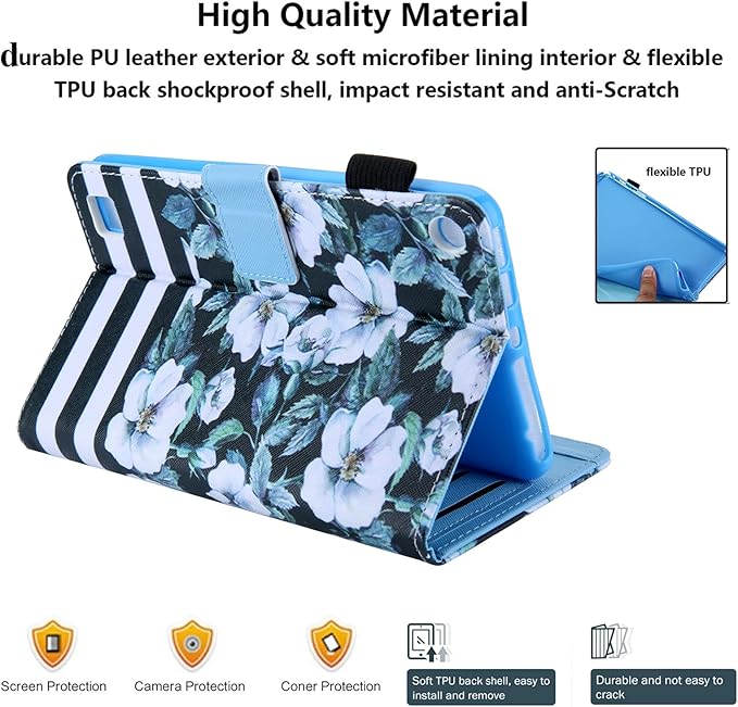 All-New 7 Amazon Kindle Fire 7 Tablet Case (9th/7th/5th Generation 2019/2017/2015)Smart Stand PU Leather Magnetic Cover with Card Pocket Stylus Pencil Holder [Auto Sleep/Wake] Pear Flower