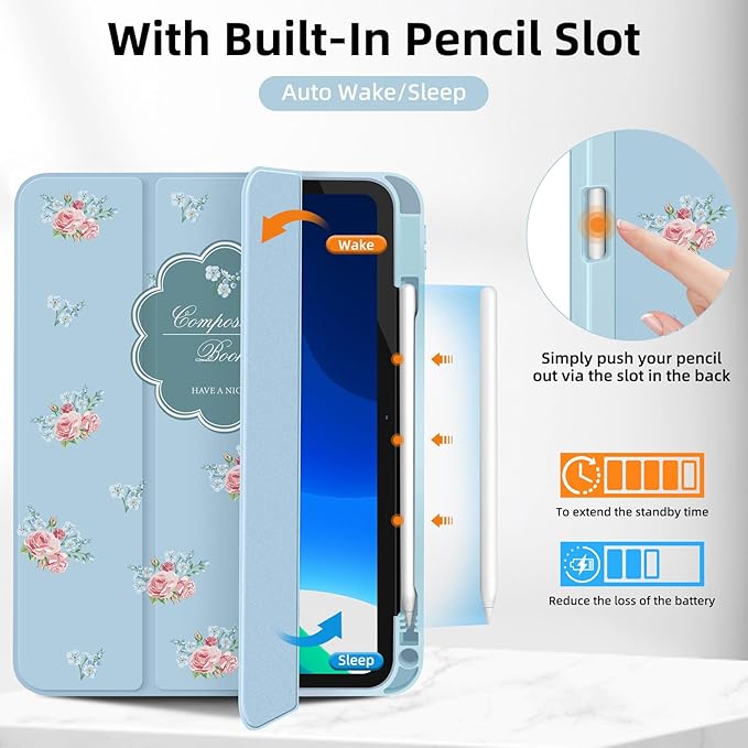 Case Compatible with iPad (A16) 11th Generation 11 Inch 2025/10th Generation 10.9 Inch 2022 Shockproof Hybrid Slim Stand Smart Cover with Pencil Holder Supports Auto Wake/Sleep Z006