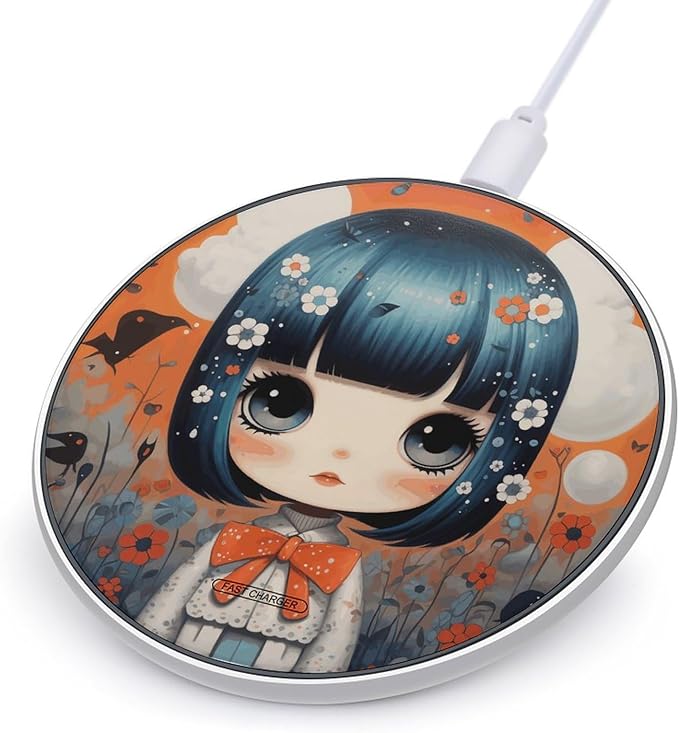 Anime Girl Pictures Wireless Charger Fast Wireless Charging Pad with USB Cable 10W Anti-Slip Magnetic Wireless Charger Portable Slim Charger Puck Travel Charging Station