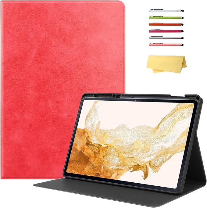 12.4 Inch Case for Samsung Galaxy Tab S8 Plus/S8+ 2022/S7 FE 2021/Tab S7 Plus/S7+ 2020 (SM-X800/T730/T970) with S Pen Holder &amp [Auto Wake/Sleep] Premium PU Leather Folding Stand Cover Red