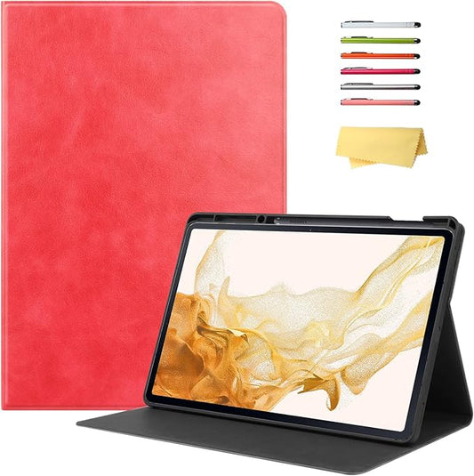 12.4 Inch Case for Samsung Galaxy Tab S8 Plus/S8+ 2022/S7 FE 2021/Tab S7 Plus/S7+ 2020 (SM-X800/T730/T970) with S Pen Holder &amp [Auto Wake/Sleep] Premium PU Leather Folding Stand Cover Red