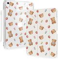 Cute Kawaii Bear Strawberry for iPad (A16) 11th/10th Generation Case 11 Inch/10.9 Inch 2025/2022 with Pencil Holder Auto Sleep/Wake White Leather Acrylic Back Detachable Cover