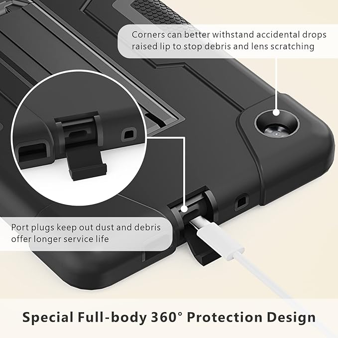 Case for for Alcatel Joy Tab 2 Tablet 8-inch 2020 Release (Model: 9032Z) - [Built-in Kickstand] Shockproof Silicone Protective Cover with Screen Protector (Black/Black/1 PC)
