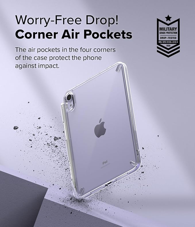 Ringke Fusion [Overcharge Prevention] Compatible with iPad mini 6 Case (6th Generation) and iPad mini A17 Pro Case Transparent Hard Back TPU Bumper Cover with Pen Holder - Clear