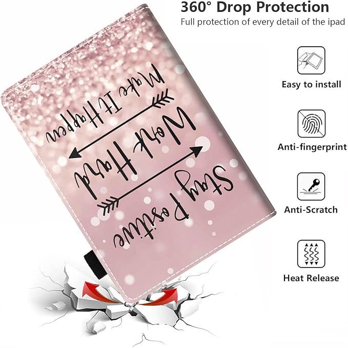 Case for All-New Kindle Fire 7 Tablet (7 12th Generation 2022 Release) Stay Positive Work Hard and Make It Happen Inspirational Quote PU Leather Folio Case with Smart Auto Wake/Sleep
