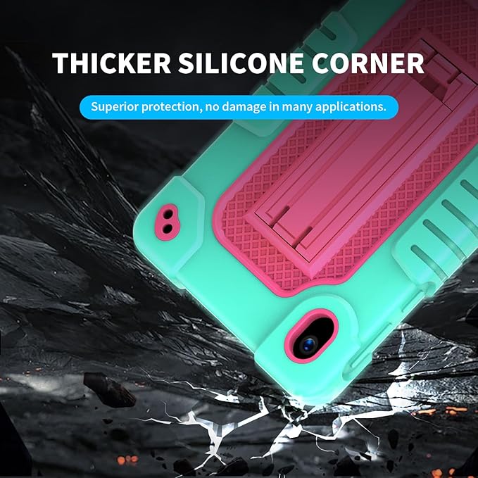 Shockproof Case for Walmart Onn 7 inch Tablet Case (2024 Model 100135924) Rugged Kids Friendly Case with Screen Protector Shoulder Strap Kickstand for Onn 7 4th Gen 2024 Model (GreenPink+2Pcs)