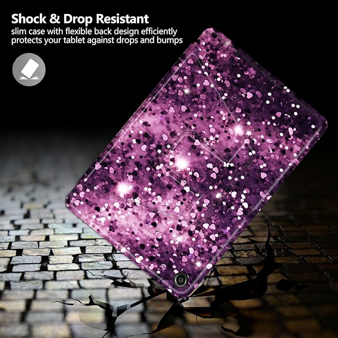 Case for iPad 10.2 Case iPad 9th/iPad 8th/iPad 7th Generation 2021/2020/2019 Purple Leopard Print Glitter Theme 360 Degree Rotating Stand Protective Cover with Auto Sleep/Wake for iPad 10.2 Tablet