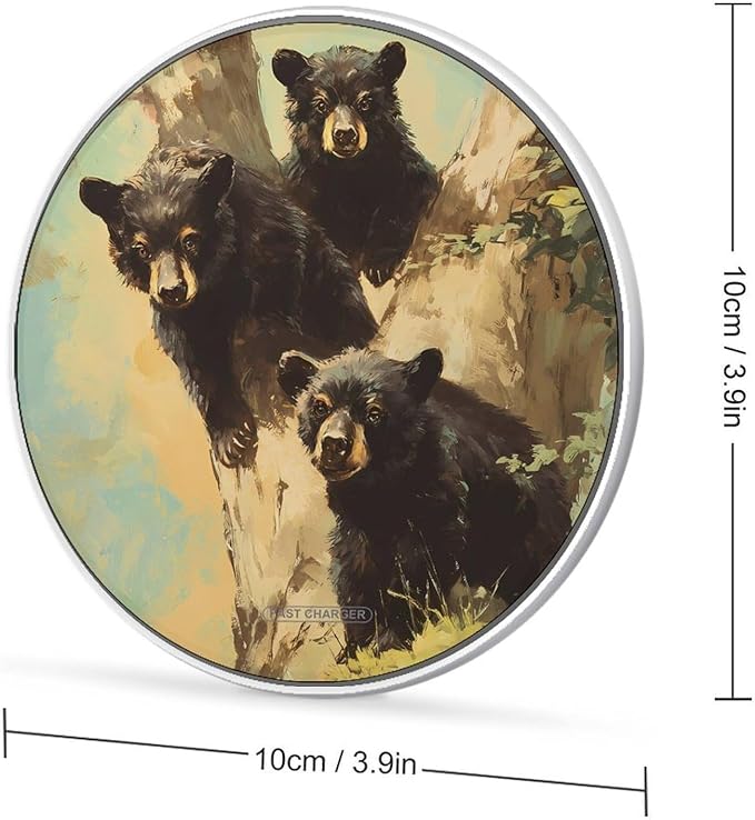 Vintage Bears Trees Fast Portable Charger 10W Funny Graphic Phone Charging Pad with USB Cable